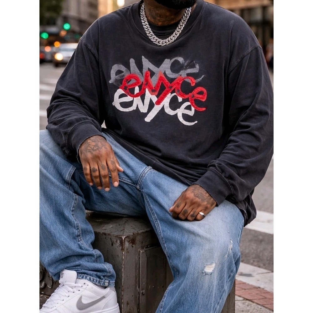 Vintage ENYCE Thrashed Long Sleeve Shirt Mens 3XL Y2K Hip Hop Streetwear